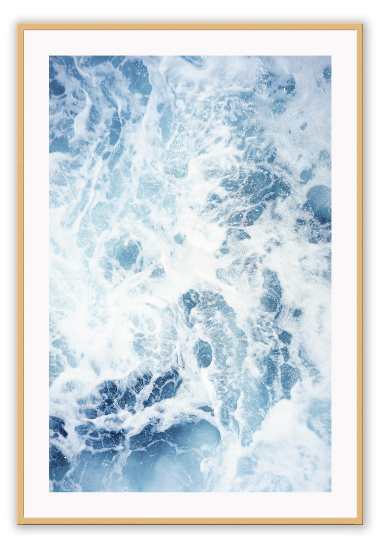 Ocean print with a close-up of the blue sea and white wash.
